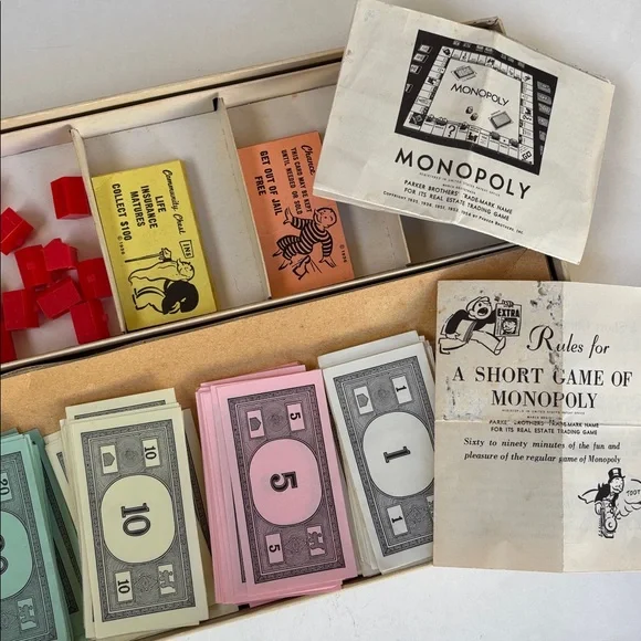 Vintage Monopoly Board Game 1935, 1945 Ephemera Collectible Paper Art Crafts